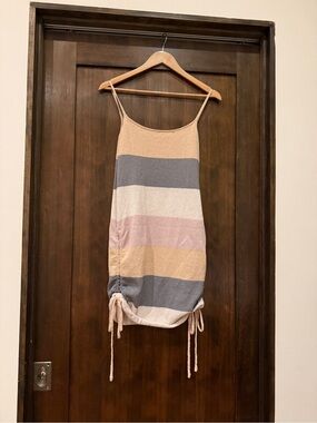 Striped Spaghetti‑Strap Knit Tank Dress in Pastel Multi